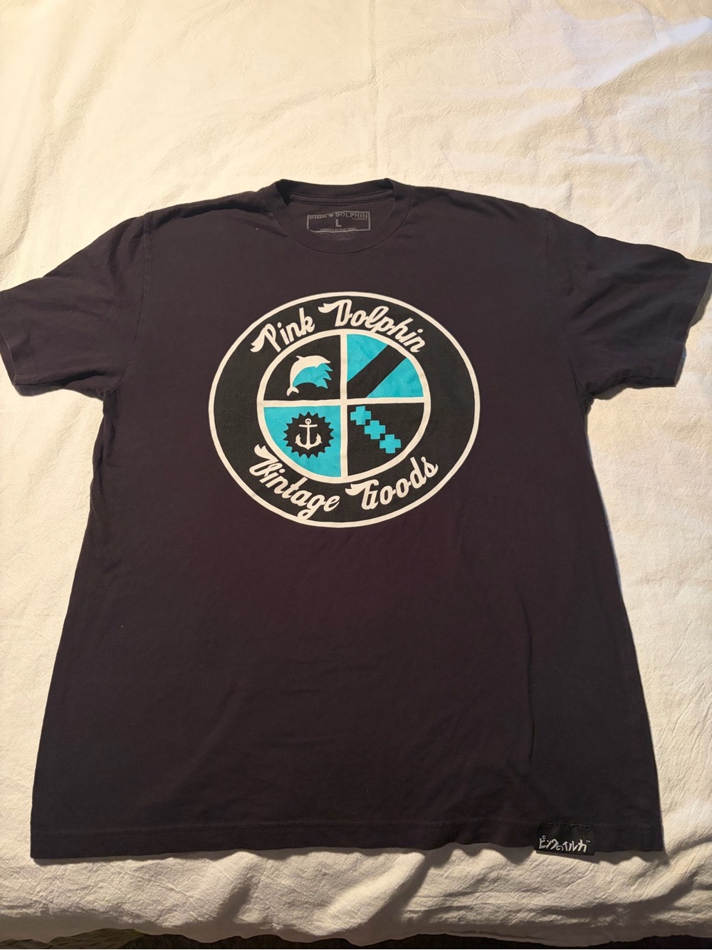 Pink Dolphin Black Short-Sleeve Tee with Teal & White Logo